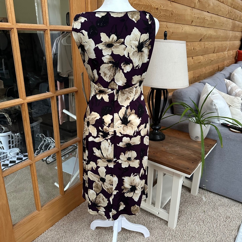 American Living Floral Print Sheath Dress Purple‎ Beige Black Size 6 - Picture 8 of 9